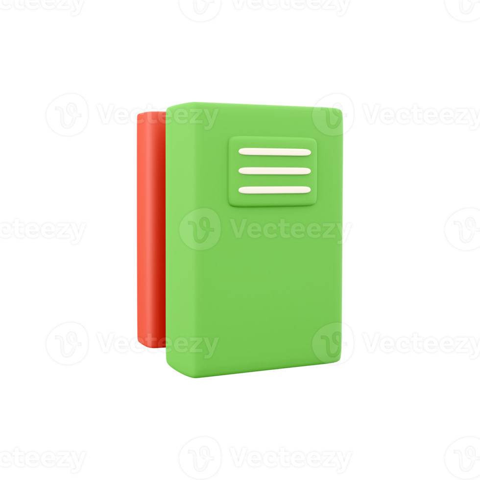 3d tolkning två böcker isolerat på vit bakgrund. minimalistisk begrepp. grön röd böcker design. 3d tolkning grön röd bok ikon png