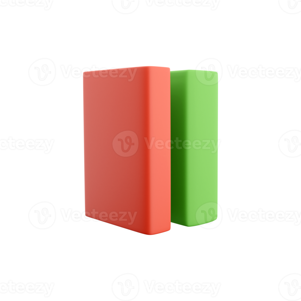 3D rendering Two books isolated on white background. Minimalist concept. Green red books design. 3D rendering green red book icon png