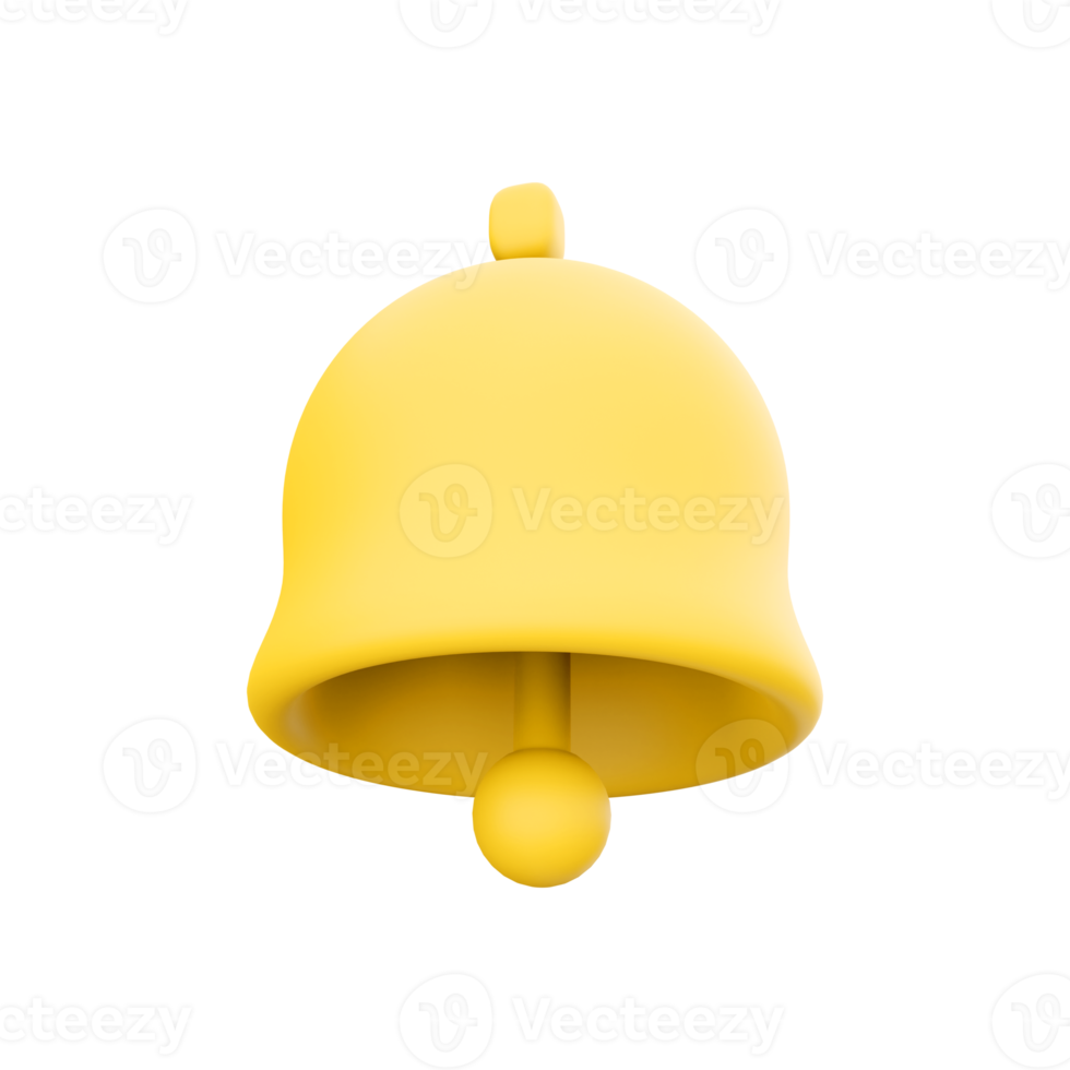 3d render notification bell isolated on white background. 3d render yellow ringing bell with new notification for social media reminder. 3d render notification bell icon png