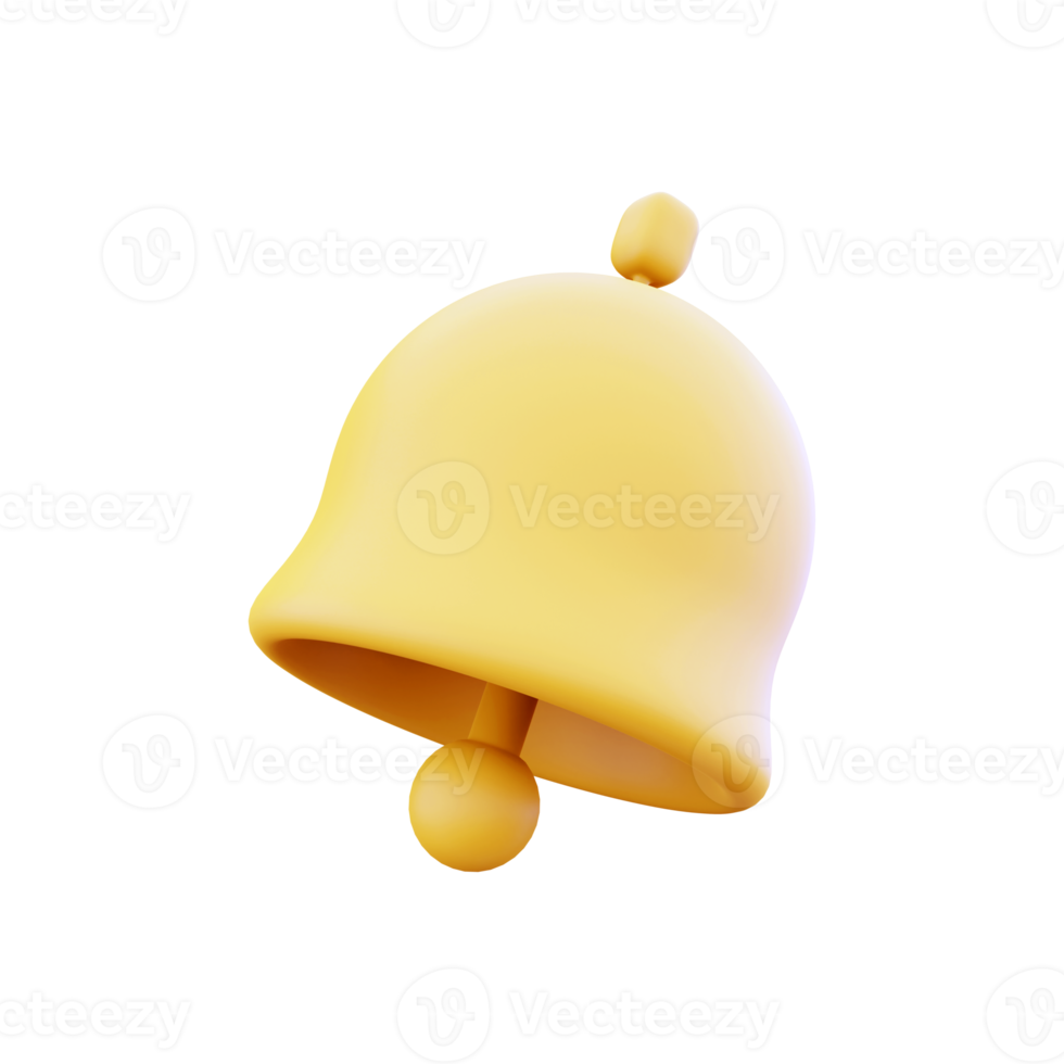 3d render notification bell isolated on white background. 3d render yellow ringing bell with new notification for social media reminder. 3d render notification bell icon png