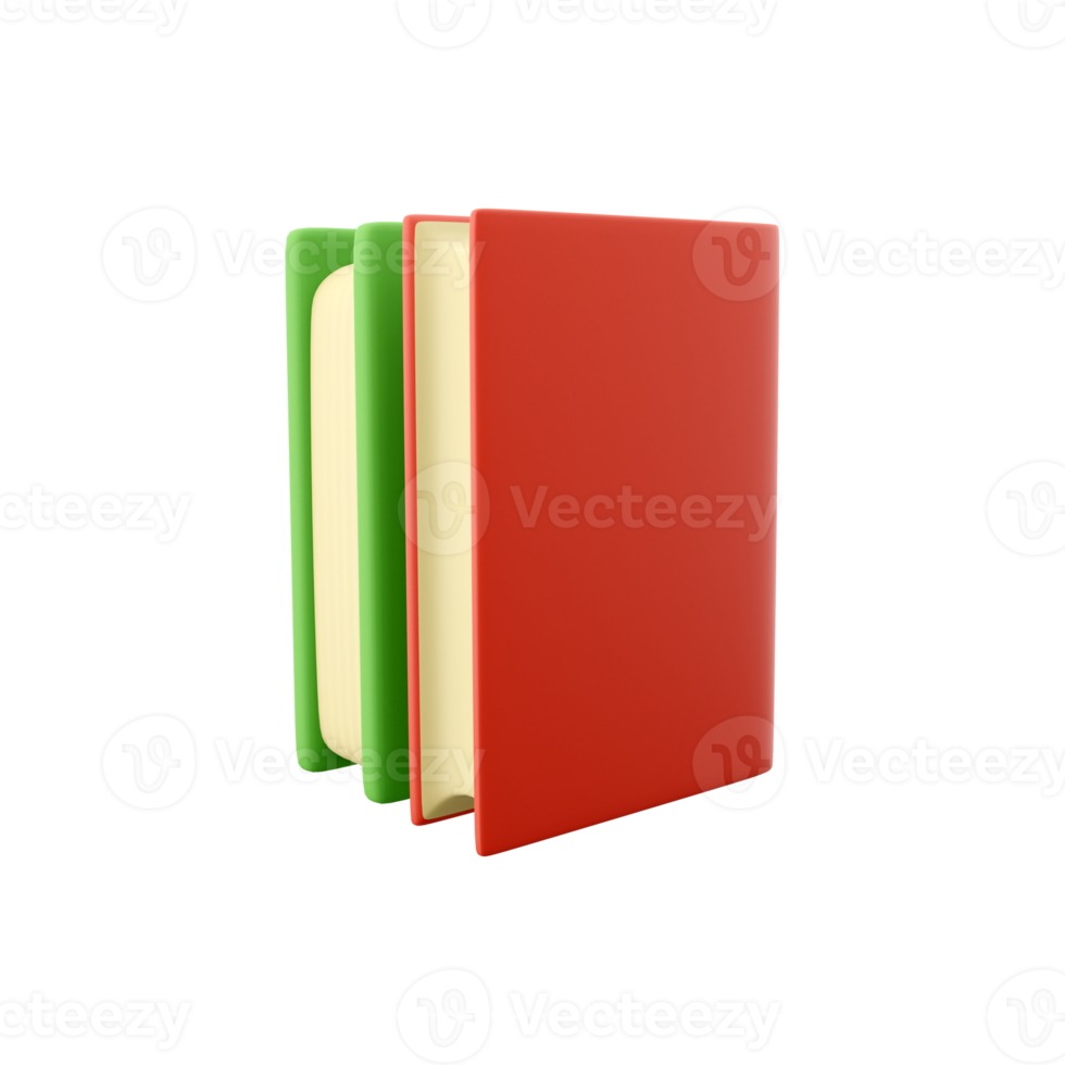 3D rendering Two books isolated on white background. Minimalist concept. Green red books design. 3D rendering green red book icon png