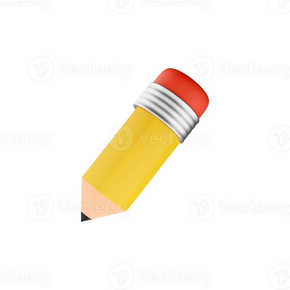 Pencil 3D render model isolated white background.3d render pencil icon png