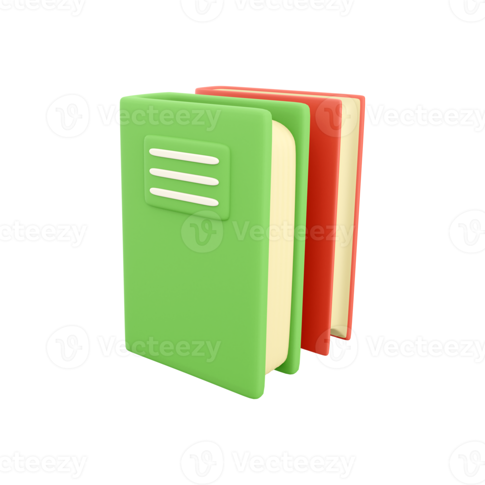 3D rendering Two books isolated on white background. Minimalist concept. Green red books design. 3D rendering green red book icon png