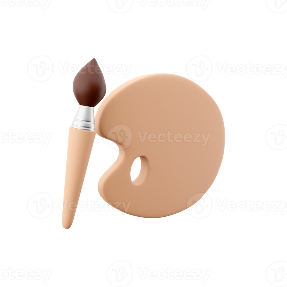 3d rendering art pastel color palette with paint brush tool for painting. 3D render pastel color palette, brush icon. png