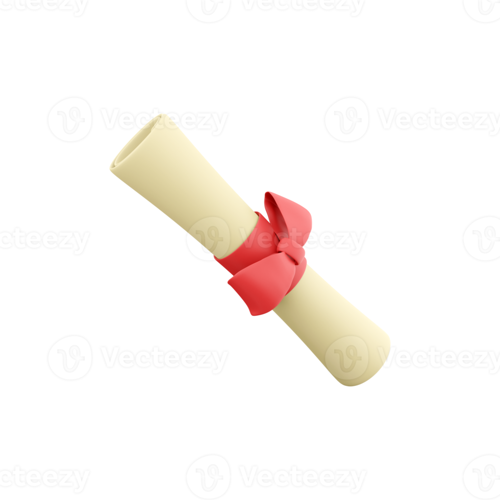 3d representación diploma, cerca sábana con rojo cinta aislado en blanco antecedentes. 3d hacer graduado la licenciatura icono png