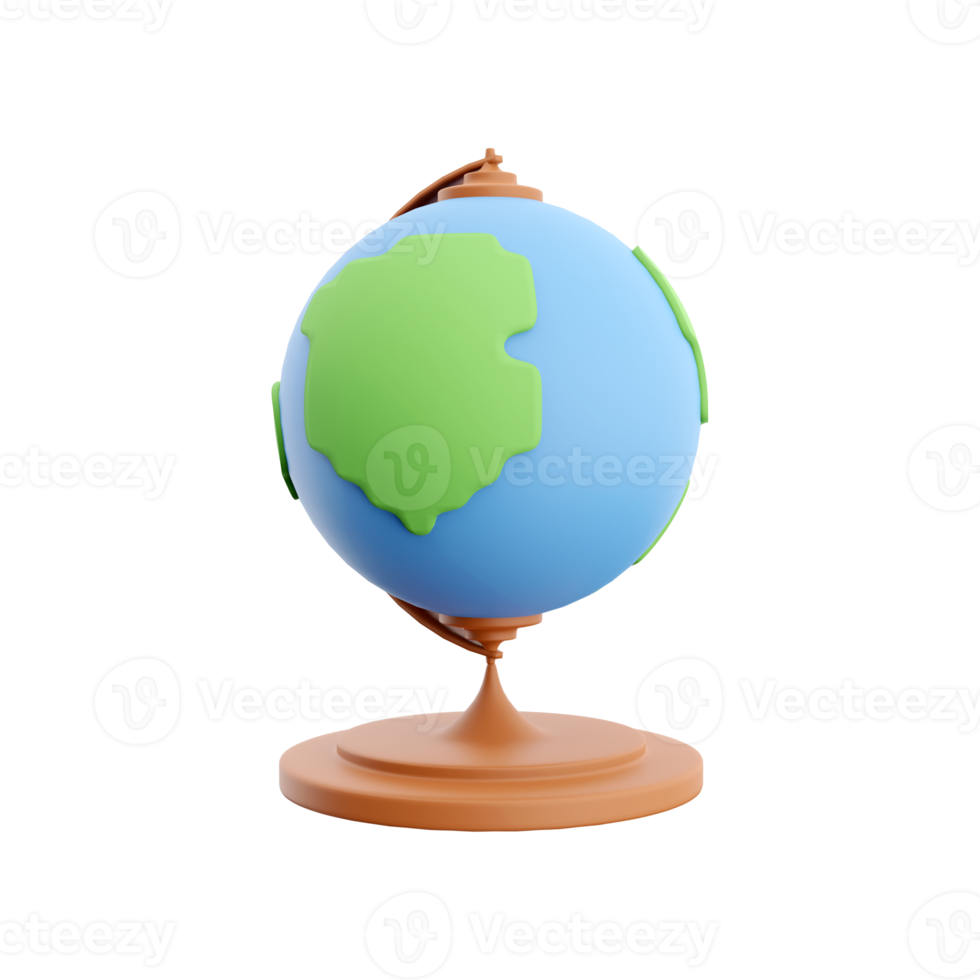 3d tolkning klot. planet jord modell med värld Karta på bas isolerat på vit bakgrund. 3d tolkning klot ikon png