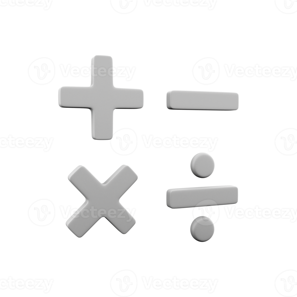 3D rendering math education symbols on white background math operations concept calculation symbol gray geometric shape. 3D rendering math operations concept calculation symbol icon png