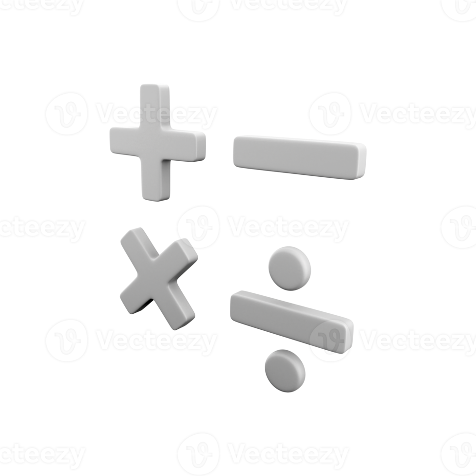 3D rendering math education symbols on white background math operations concept calculation symbol gray geometric shape. 3D rendering math operations concept calculation symbol icon png