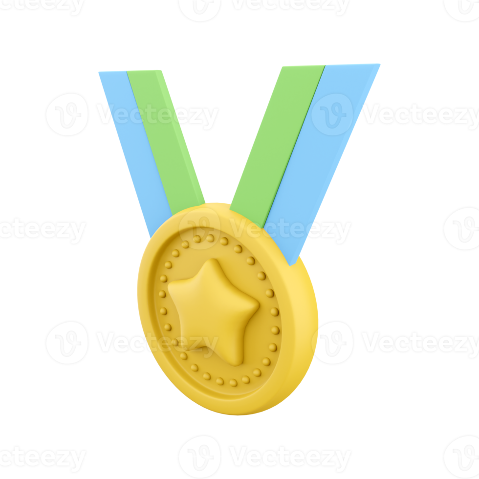 3d tolkning av vinnarens medalj med stjärna och band. 3d tolkning ikon. premie kvalitet, en symbol av kvalitet försäkran. 3d tolkning vinnare medalj, stjärna ikon png