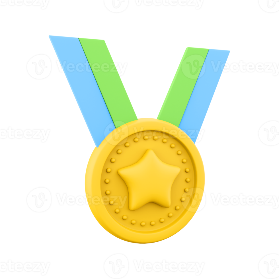 3D rendering of winner's medal with star and ribbon. 3d rendering icon. Premium quality, a symbol of quality assurance. 3D rendering winner medal, star icon png