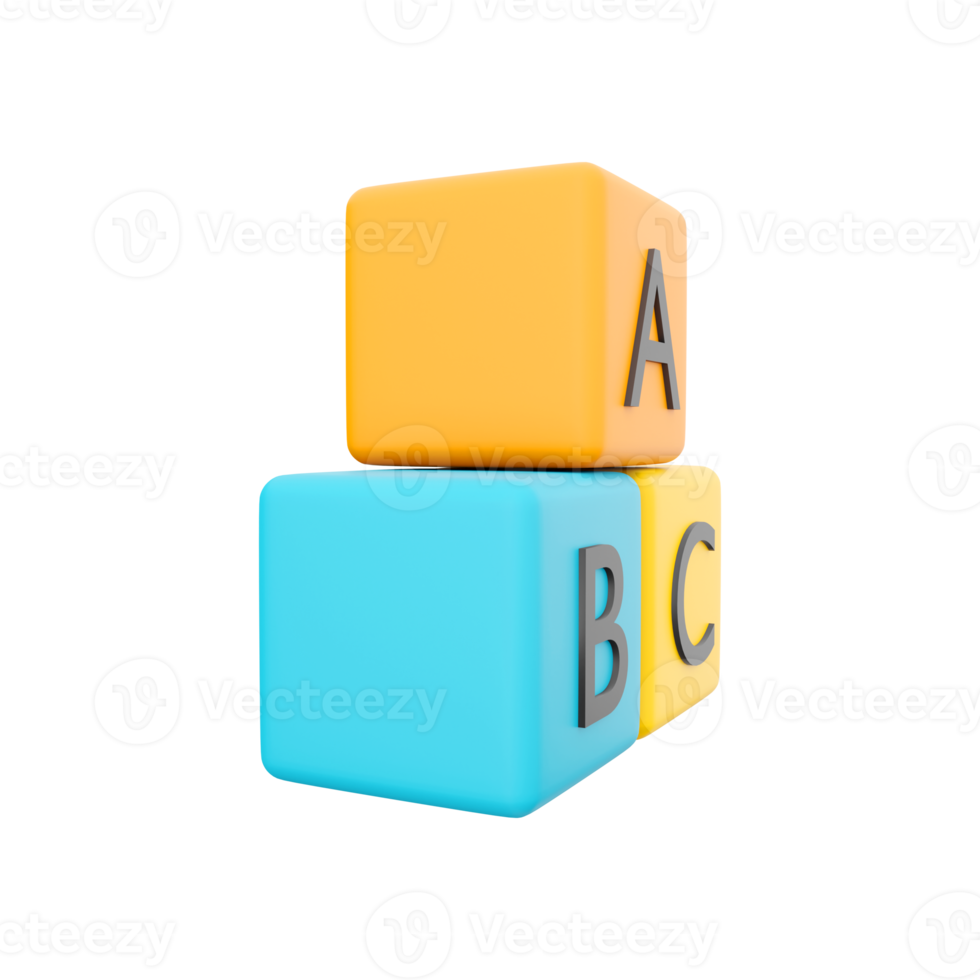 3d ABC blocks connecting jigsaw puzzle. Business teamwork symbol and baby child intelligence development concept, cooperation, partnership. 3D rendering blocks abc connection puzzle icon png