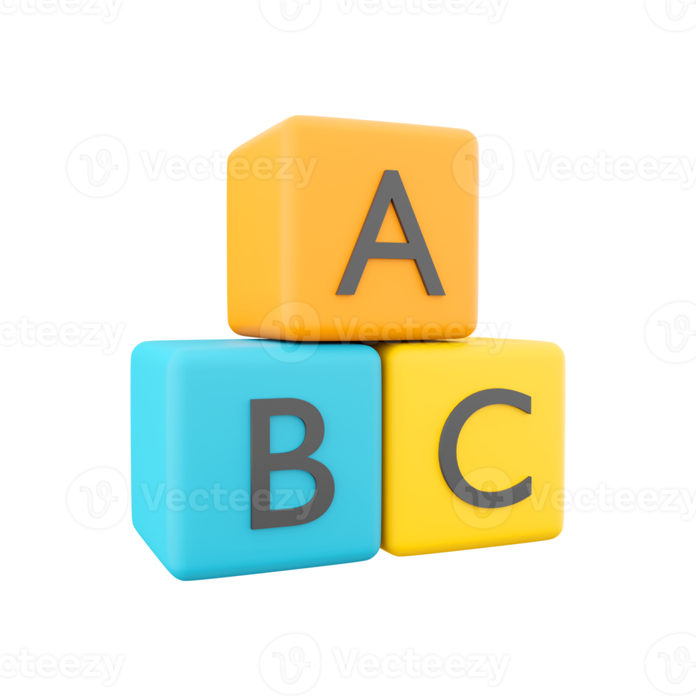 3d ABC blocks connecting jigsaw puzzle. Business teamwork symbol and baby child intelligence development concept, cooperation, partnership. 3D rendering blocks abc connection puzzle icon png