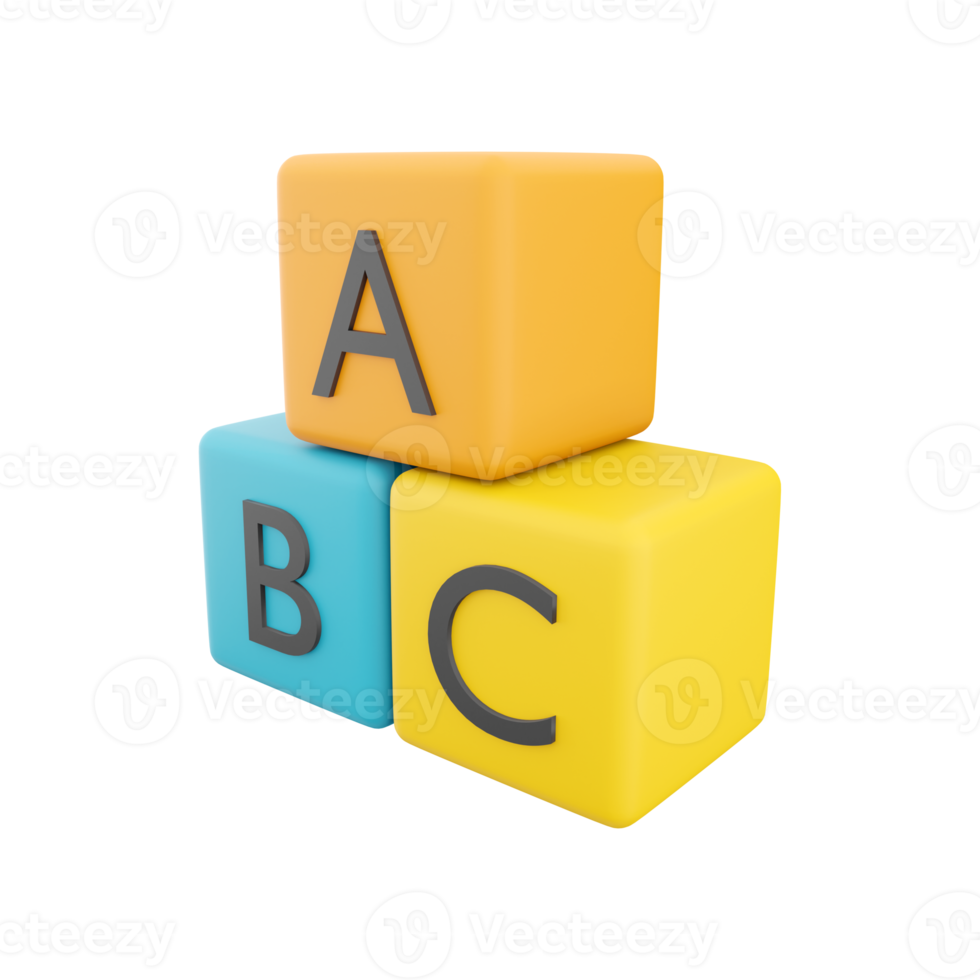 3d ABC blocks connecting jigsaw puzzle. Business teamwork symbol and baby child intelligence development concept, cooperation, partnership. 3D rendering blocks abc connection puzzle icon png