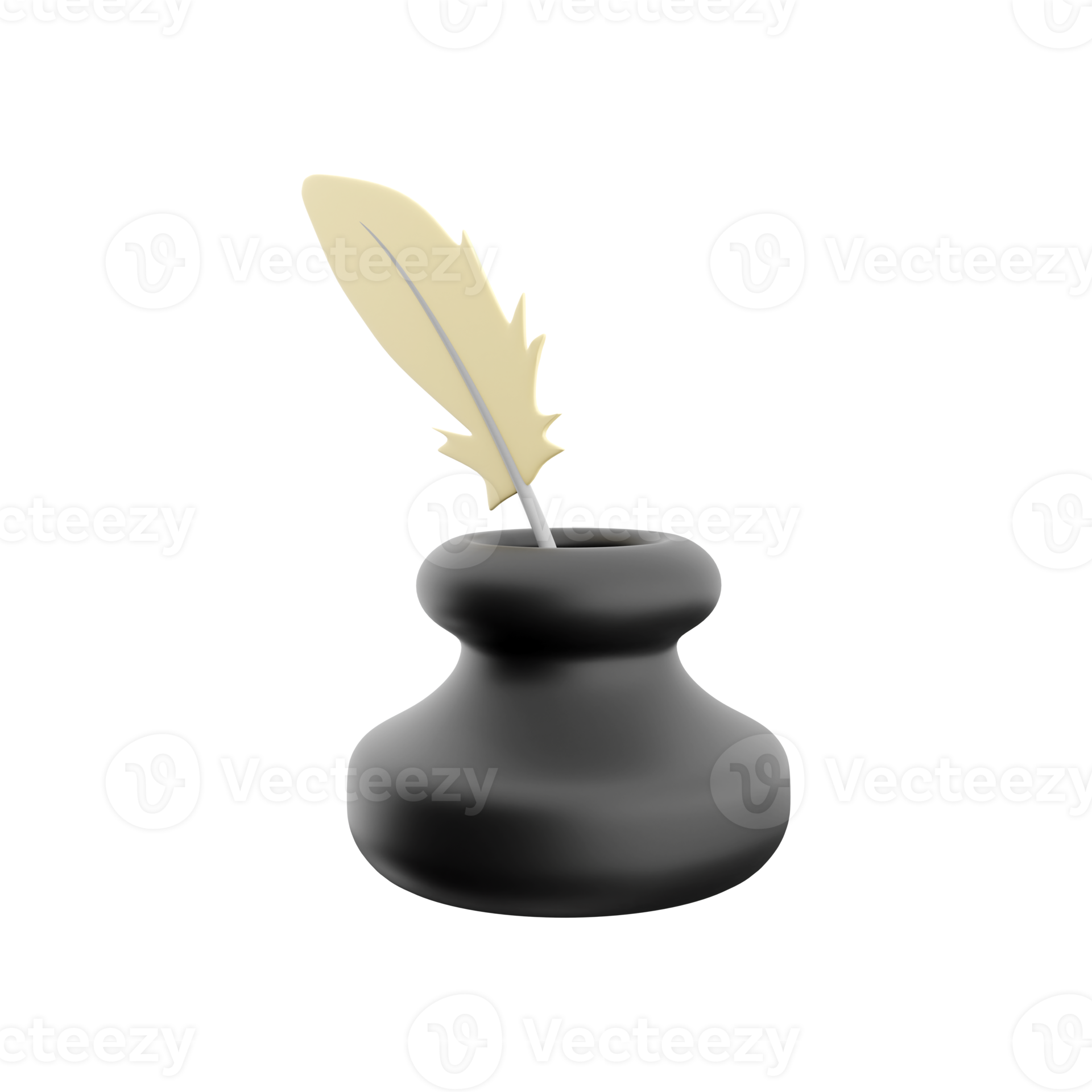 3d render Feather and ink bottle. 3d render feather, ink bottle icon