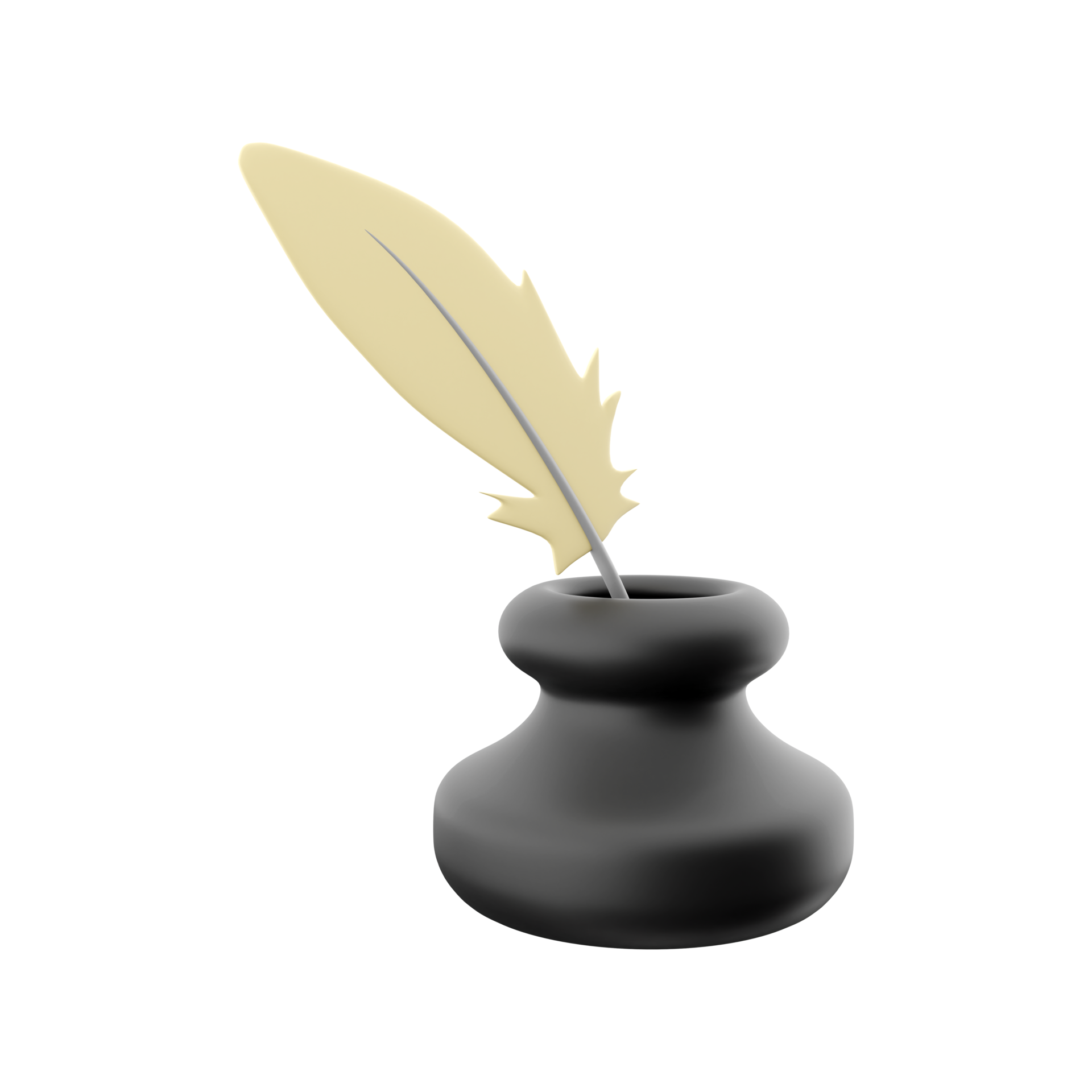 3d render Feather and ink bottle. 3d render feather, ink bottle icon