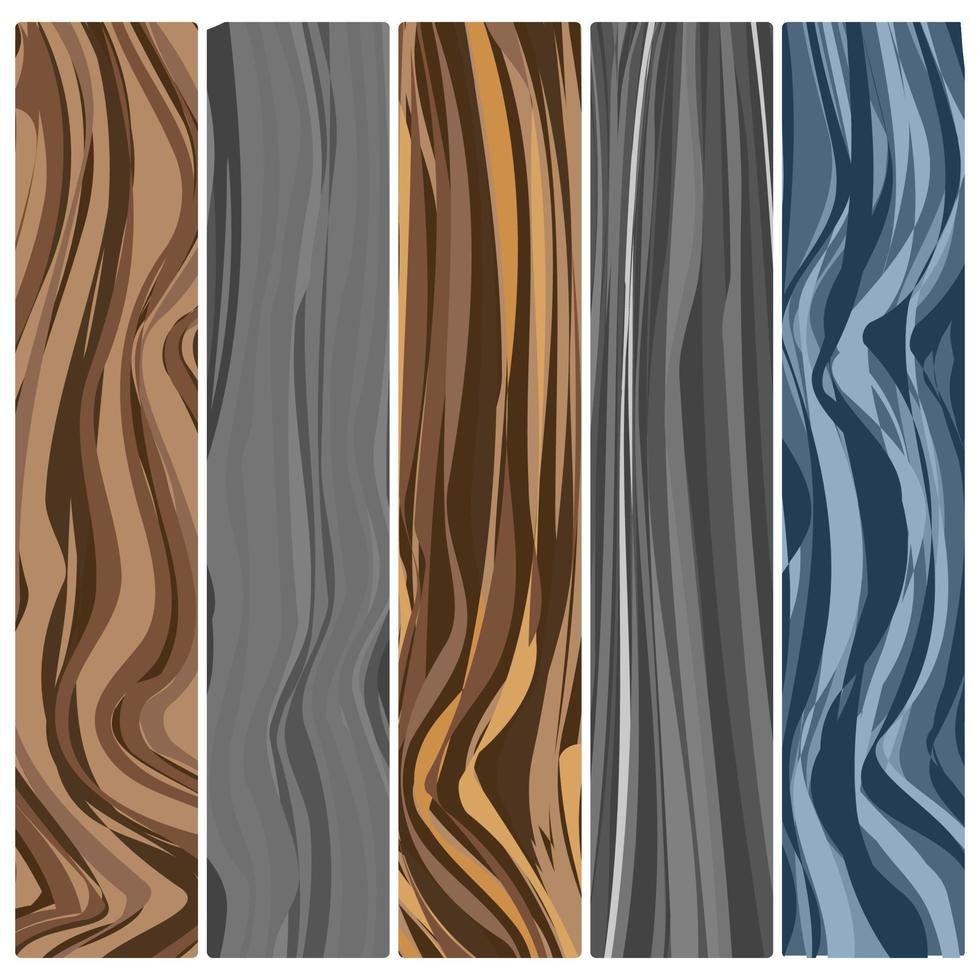 Five wooden boards. Vector abstract wood texture in flat design.