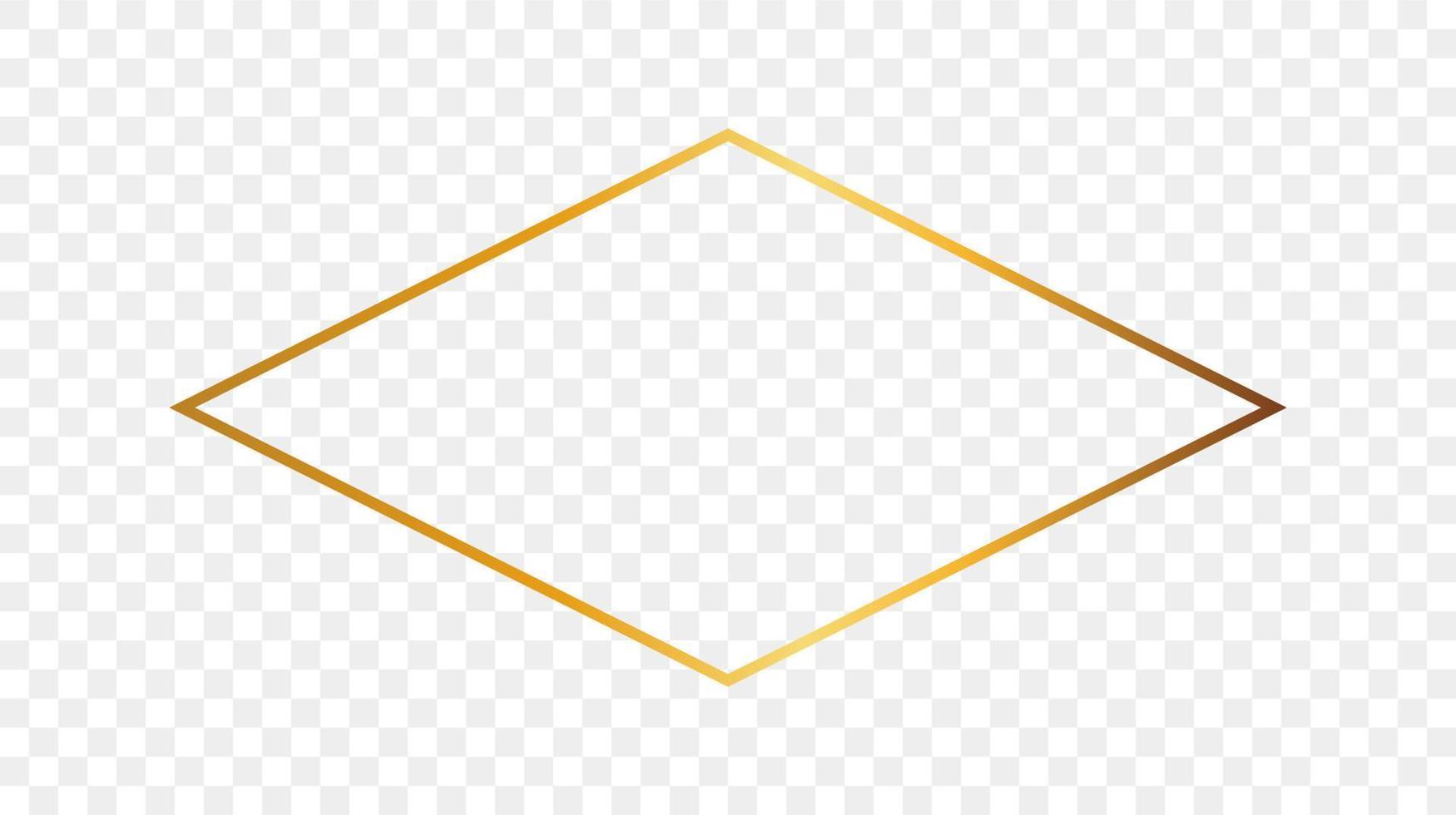 Gold glowing rhombus shape frame isolated on background. Shiny frame with glowing effects. Vector illustration.