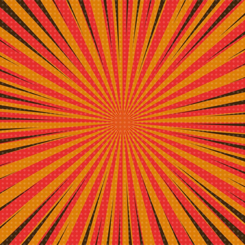 Orange comic book page background in pop art style with empty space. Template with rays, dots and halftone effect texture. Vector illustration