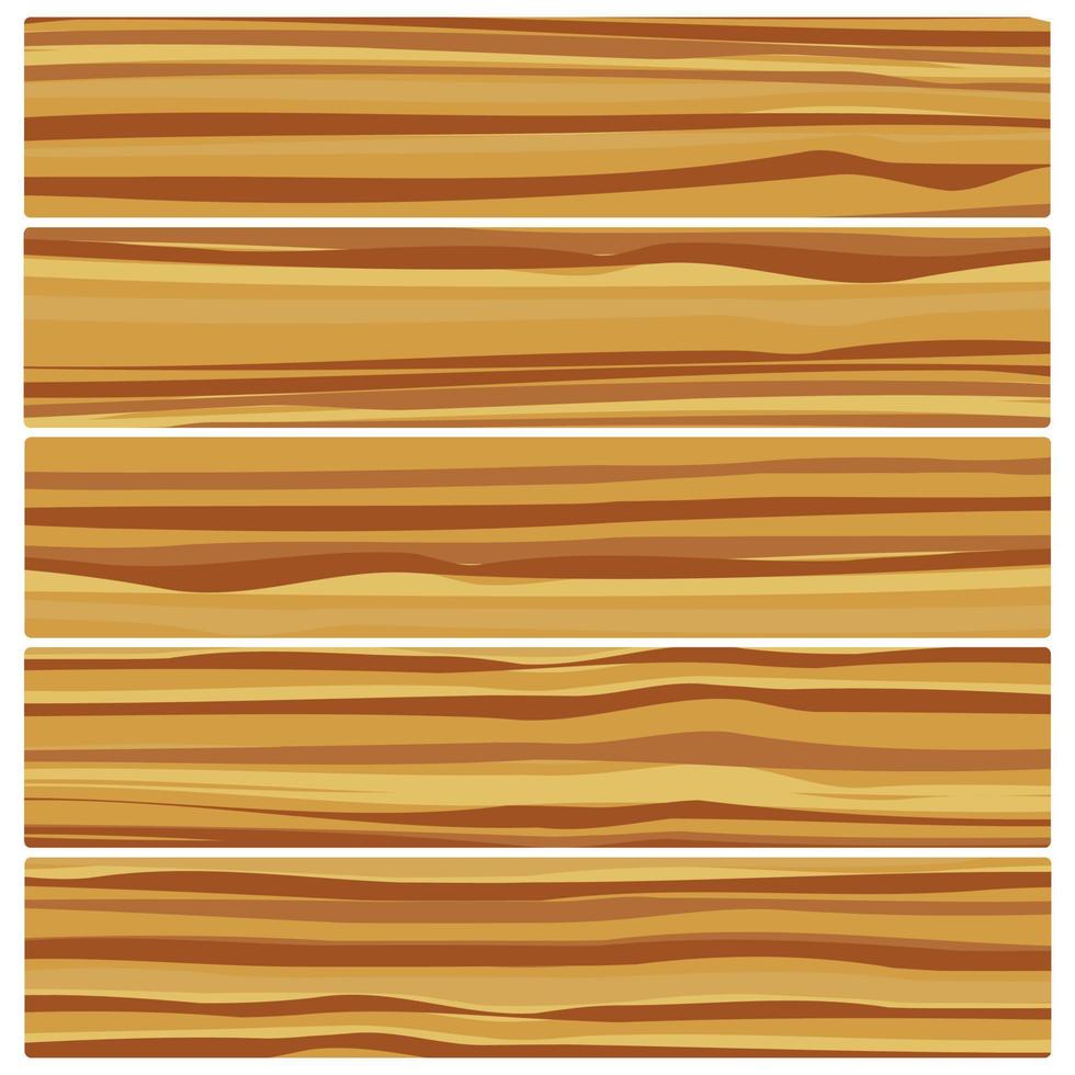 Five wooden boards. Vector abstract wood texture in flat design.