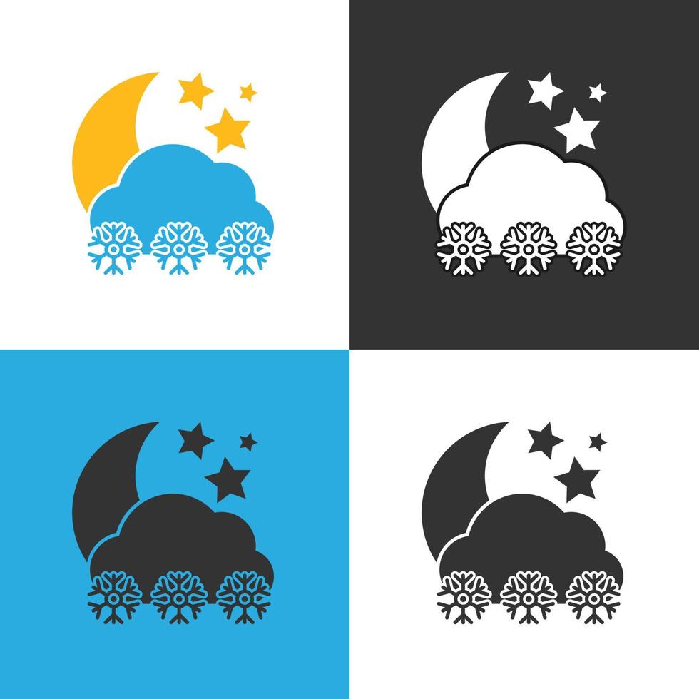 Night snowfall Icon. Set of four Night snowfall Icon on different backgrounds. Vector illustration.