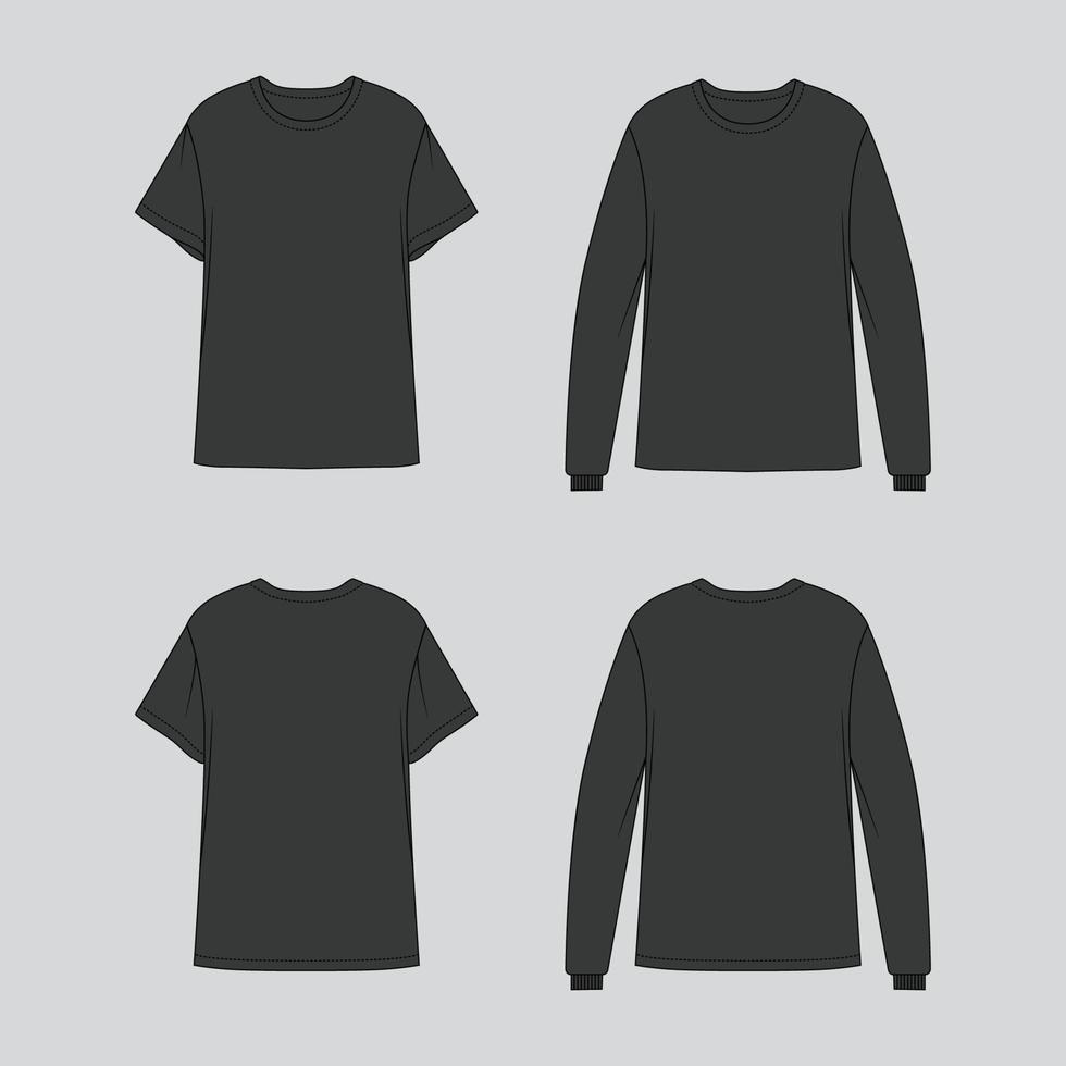 negro camiseta modelo en corto y largo manga vector