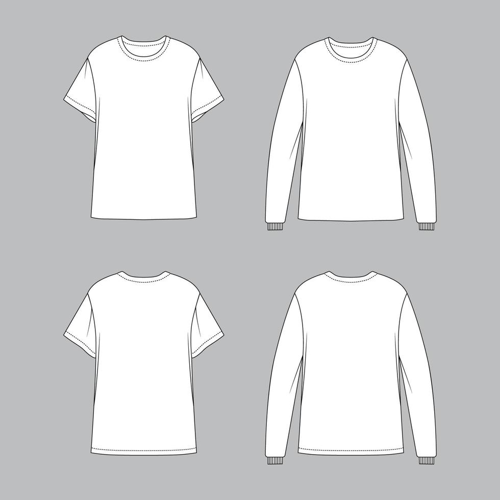 White T-shirt Template in Short and Long Sleeve vector