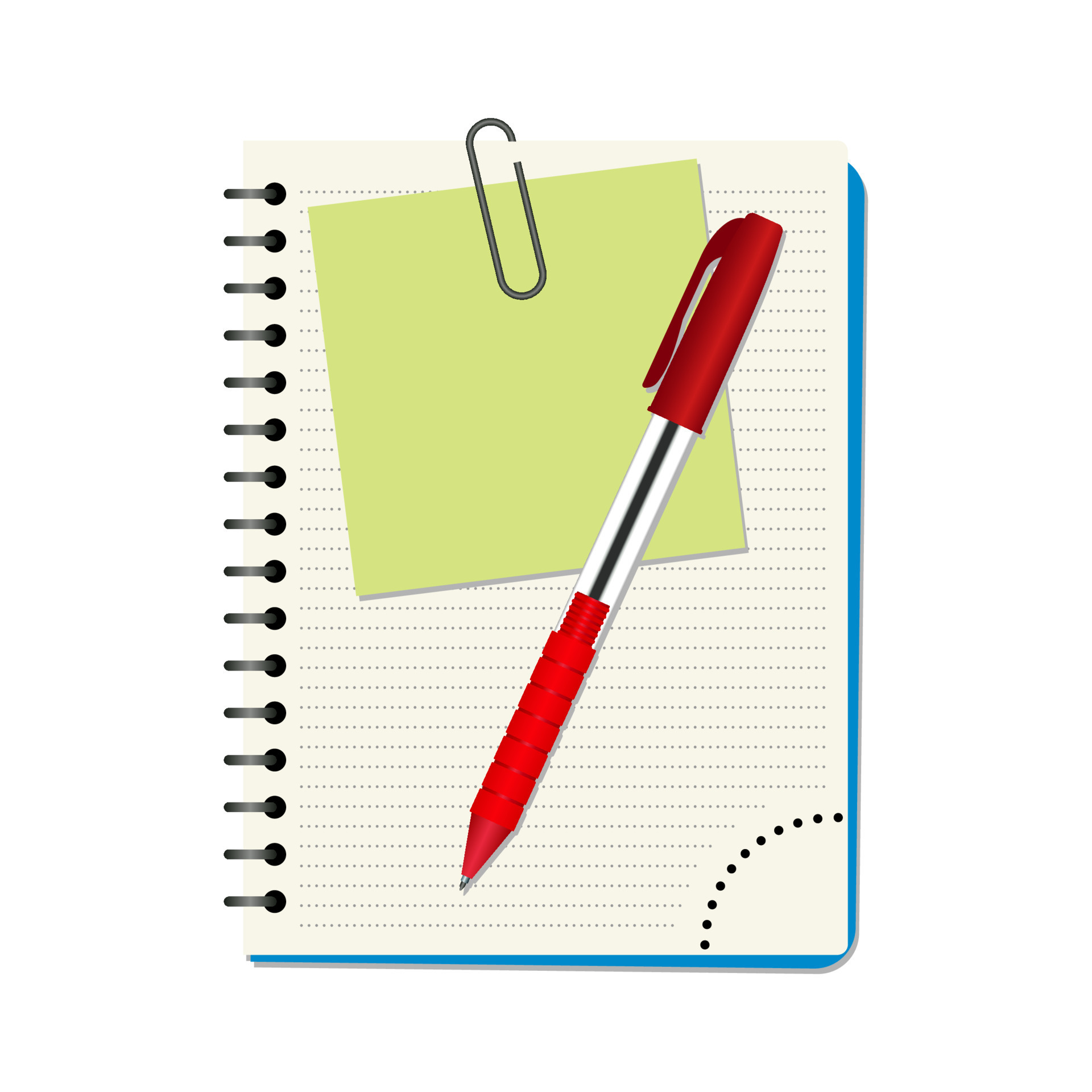Notebook with green notice paper and red pen on a white background 22281060 Vector Art at Vecteezy
