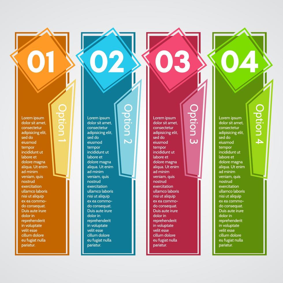 Four elements of infographic design. Step by step infographic design template. Vector illustration