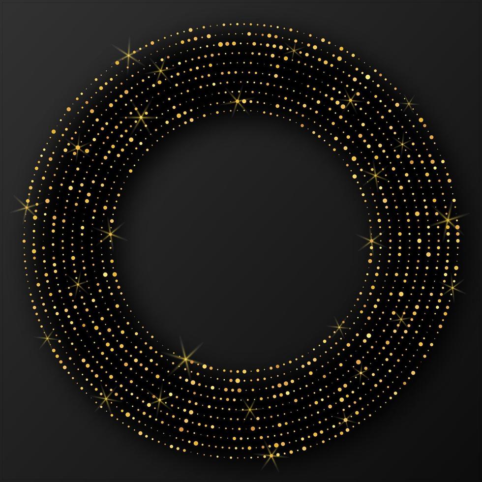 Abstract gold glowing halftone dotted background. Gold glitter pattern in circle form. Circle halftone dots. Vector illustration