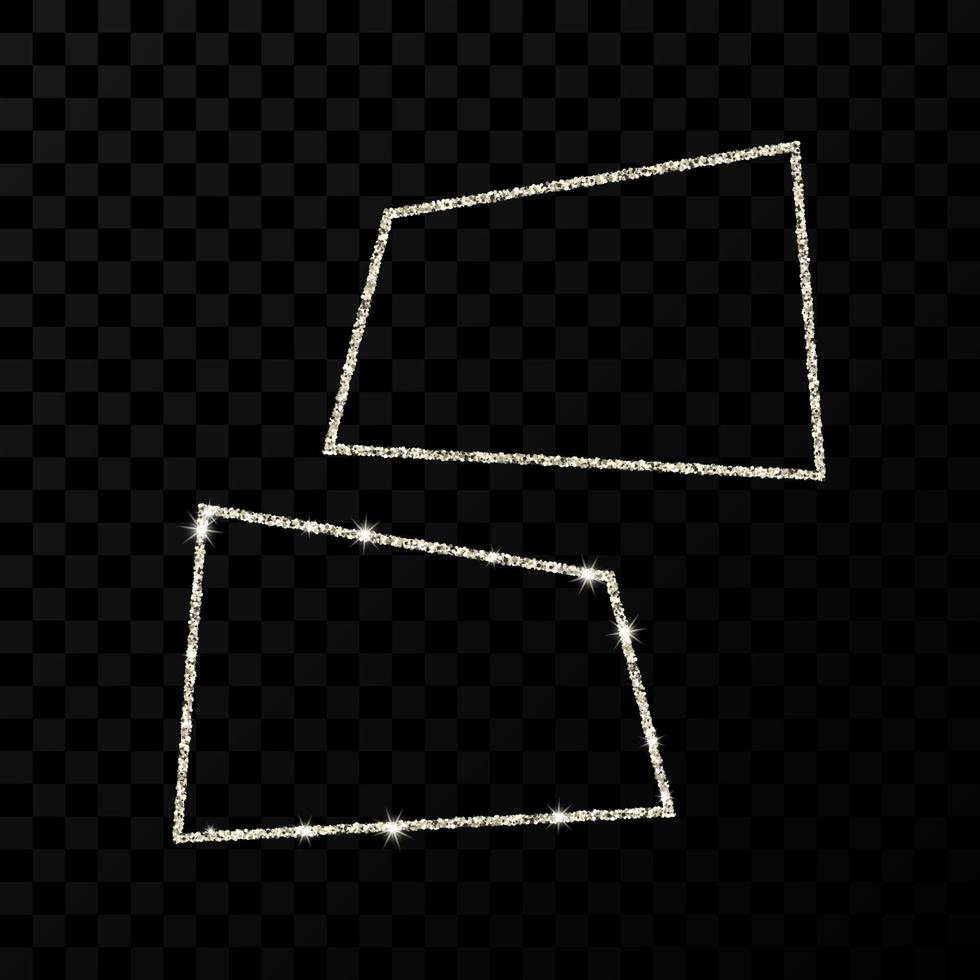 Silver rectangle frame. Two modern shiny frames with light effects isolated on dark vector