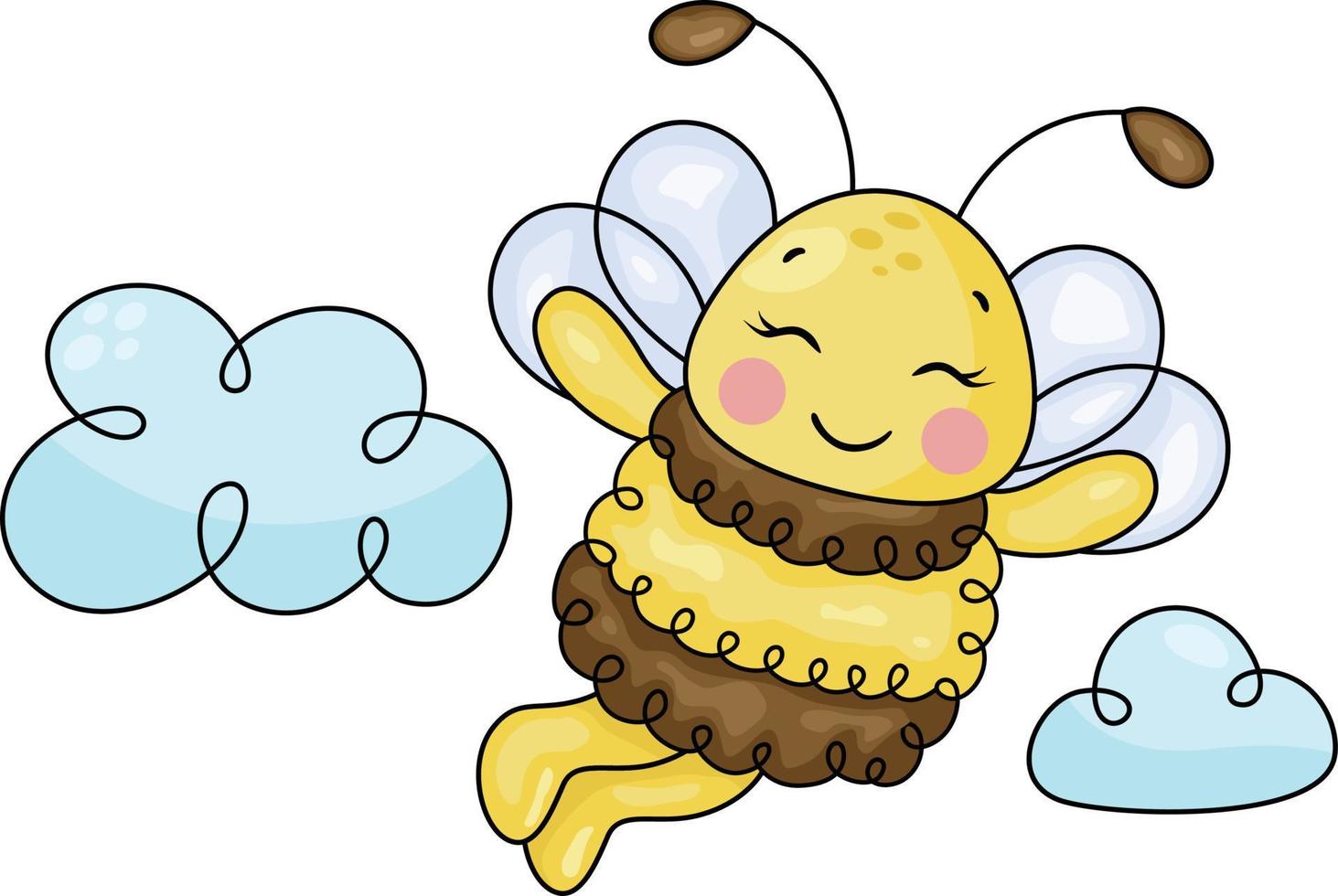 Funny bee flying in the sky with clouds vector