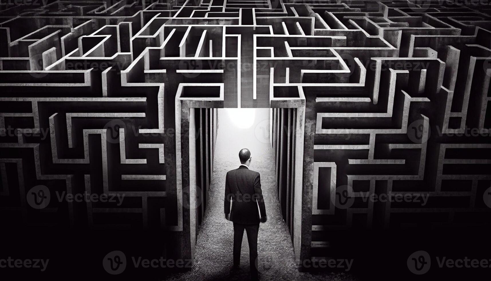 Business Challenge - A businessman at the entrance to a maze. Created with photo