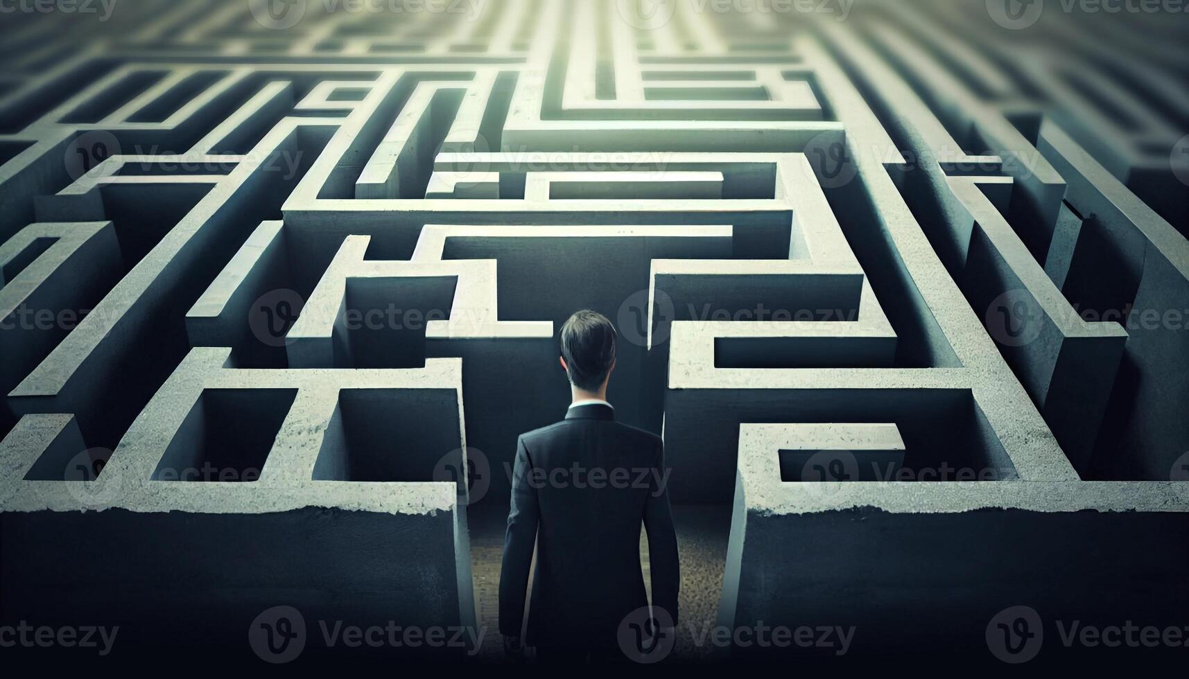 Business Challenge - A businessman at the entrance to a maze. Created with photo