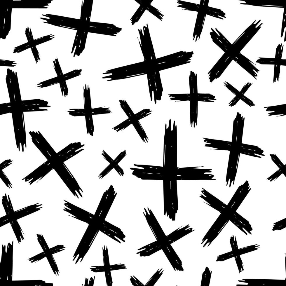 patrón sin costuras con símbolos cruzados dibujados a mano. símbolo de cruz de boceto negro sobre fondo blanco. ilustración vectorial vector