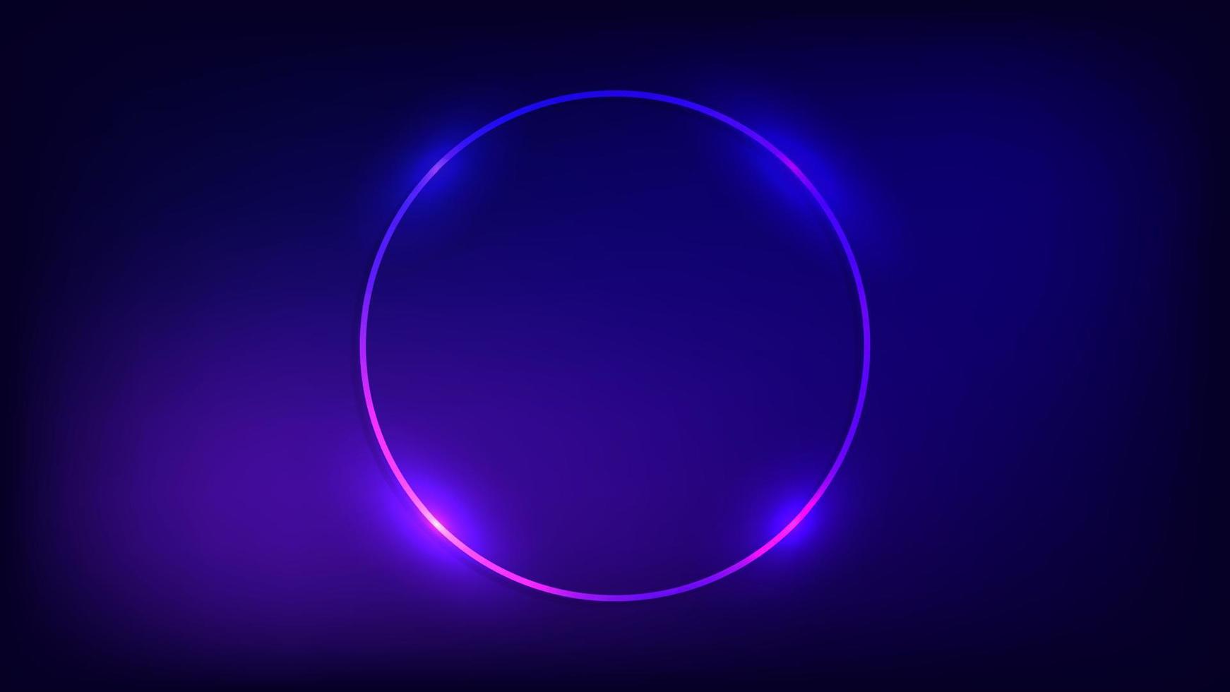 Neon circle frame with shining effects on dark background. Empty glowing techno backdrop. Vector illustration.