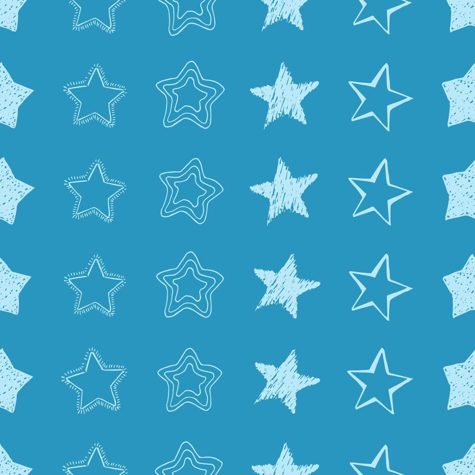 fondo transparente de estrellas de garabatos. estrellas dibujadas a mano azul sobre fondo azul. ilustración vectorial vector