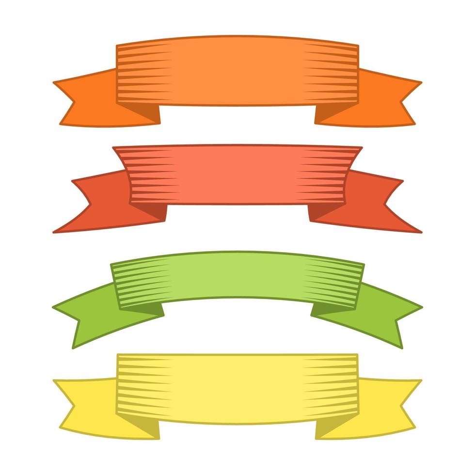Set of four multicolor ribbons and banners for web design. Great design element isolated on white background. Vector illustration.