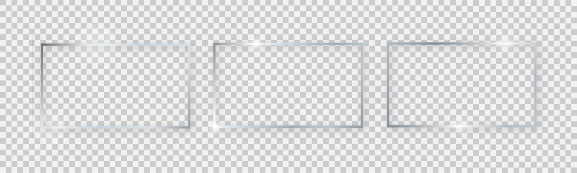 Rectangular shiny frames with glowing effects. Set of three silver rectangular frames with shadows vector
