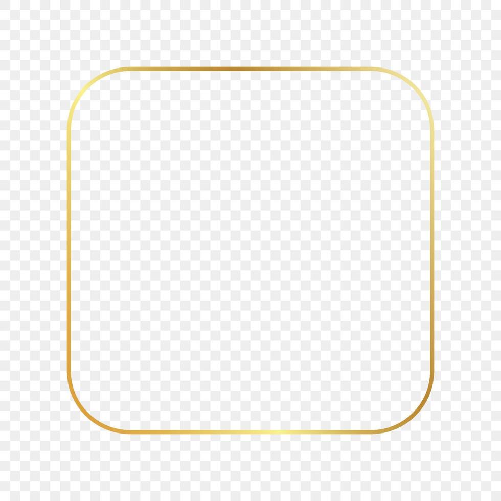 Gold glowing rounded square frame isolated on background. Shiny frame with glowing effects. Vector illustration.