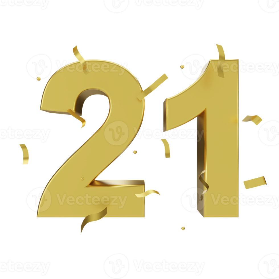 gold 21 number with confetti png