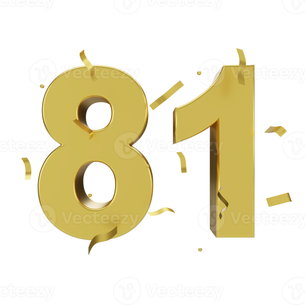 gold 81 number with confetti png