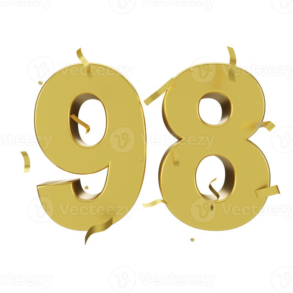 gold 98 number with confetti png