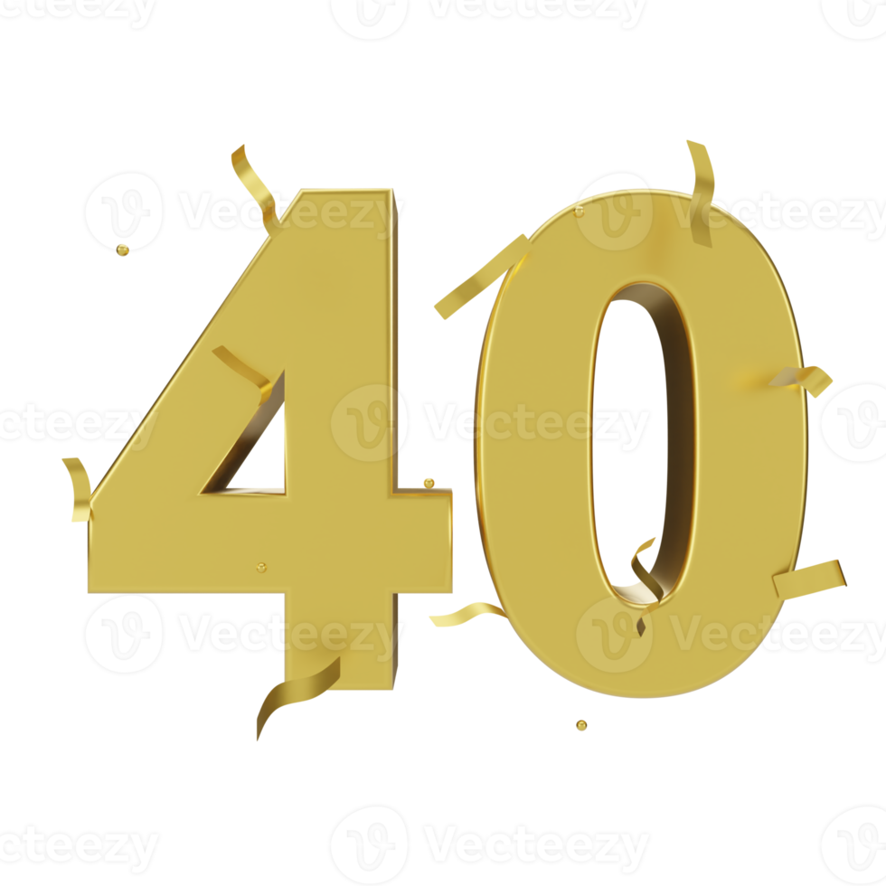 gold 40 number with confetti png