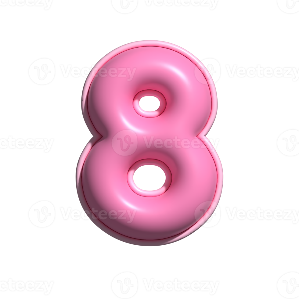 number 8 pink alphabet glossy png