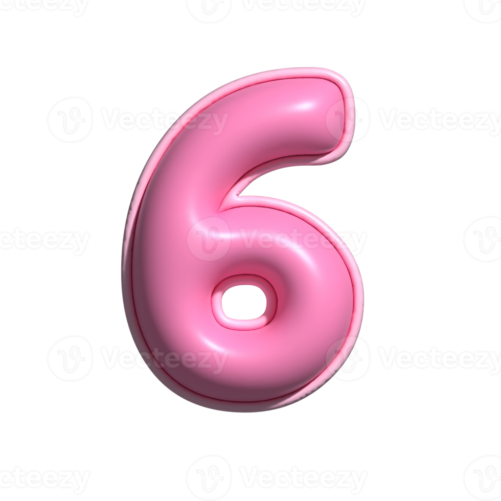 number 6 pink alphabet glossy png