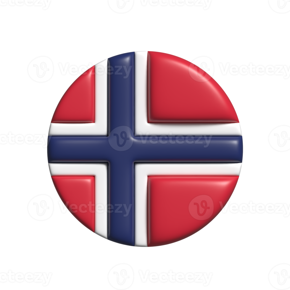 Norway circular flag shape. 3d render png