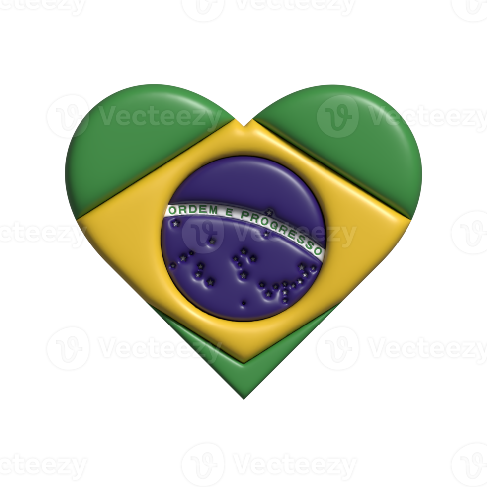 Brazil heart flag shape. 3d render png