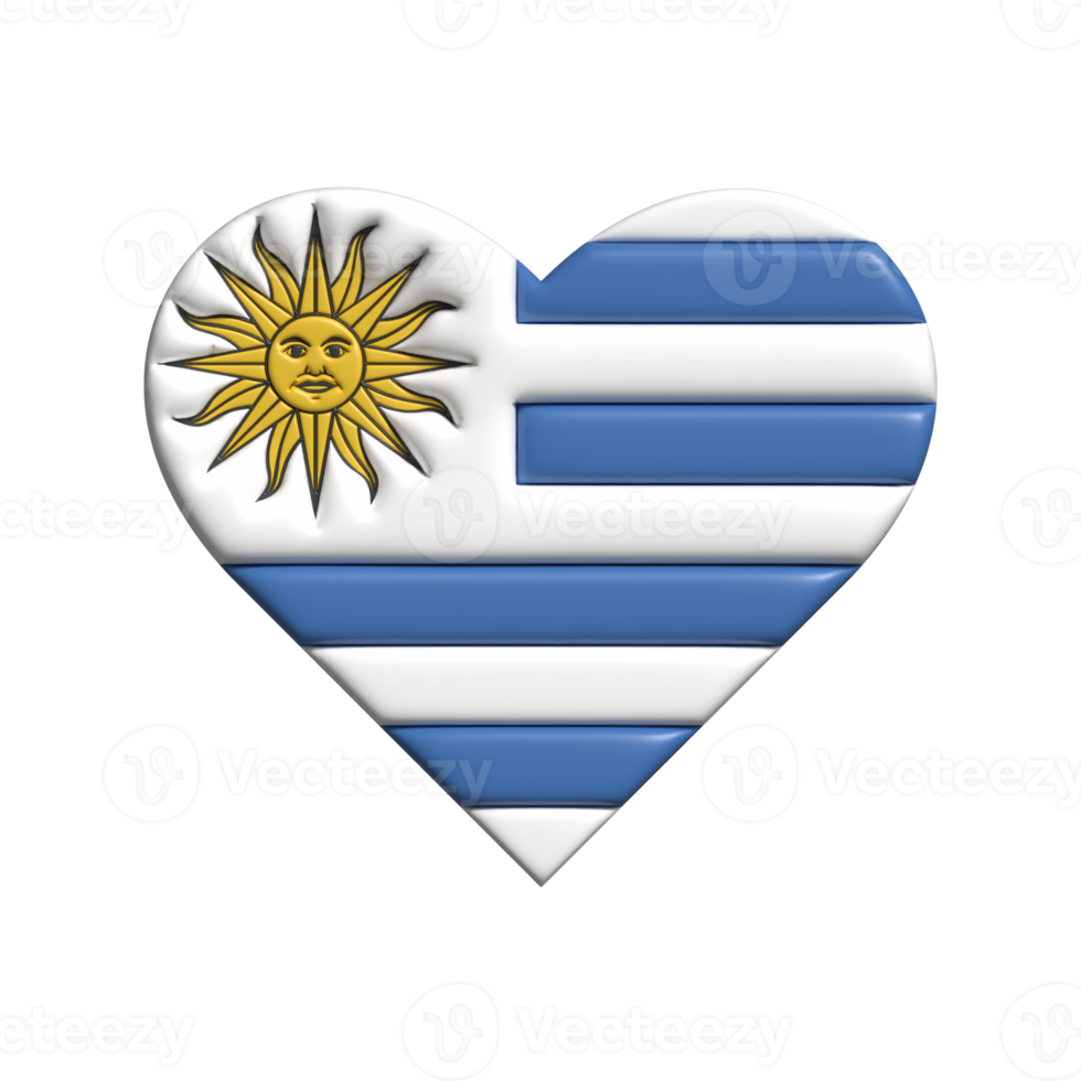 Uruguay heart flag shape. 3d render png