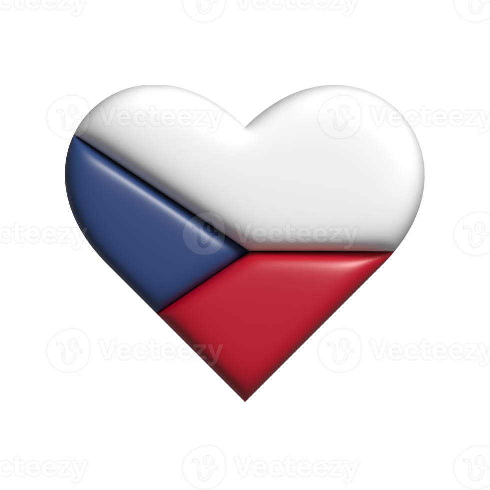 Czech republic heart flag shape. 3d render png