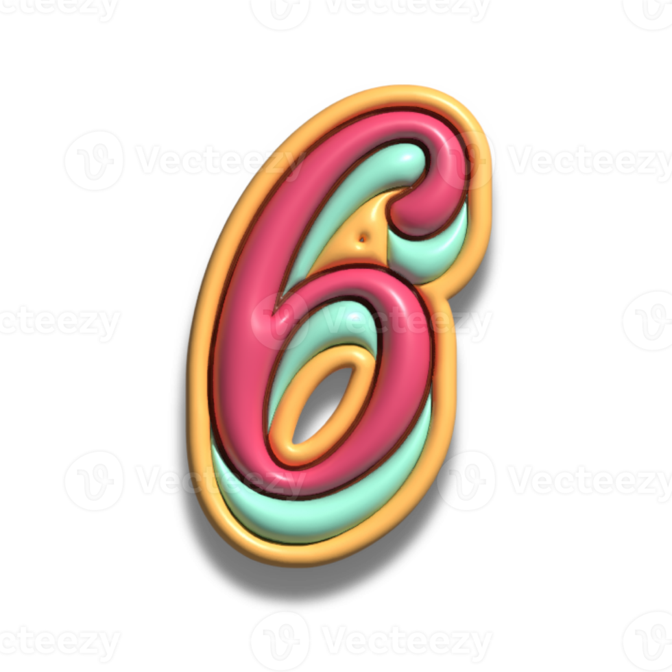 number 6 glossy 3d font png